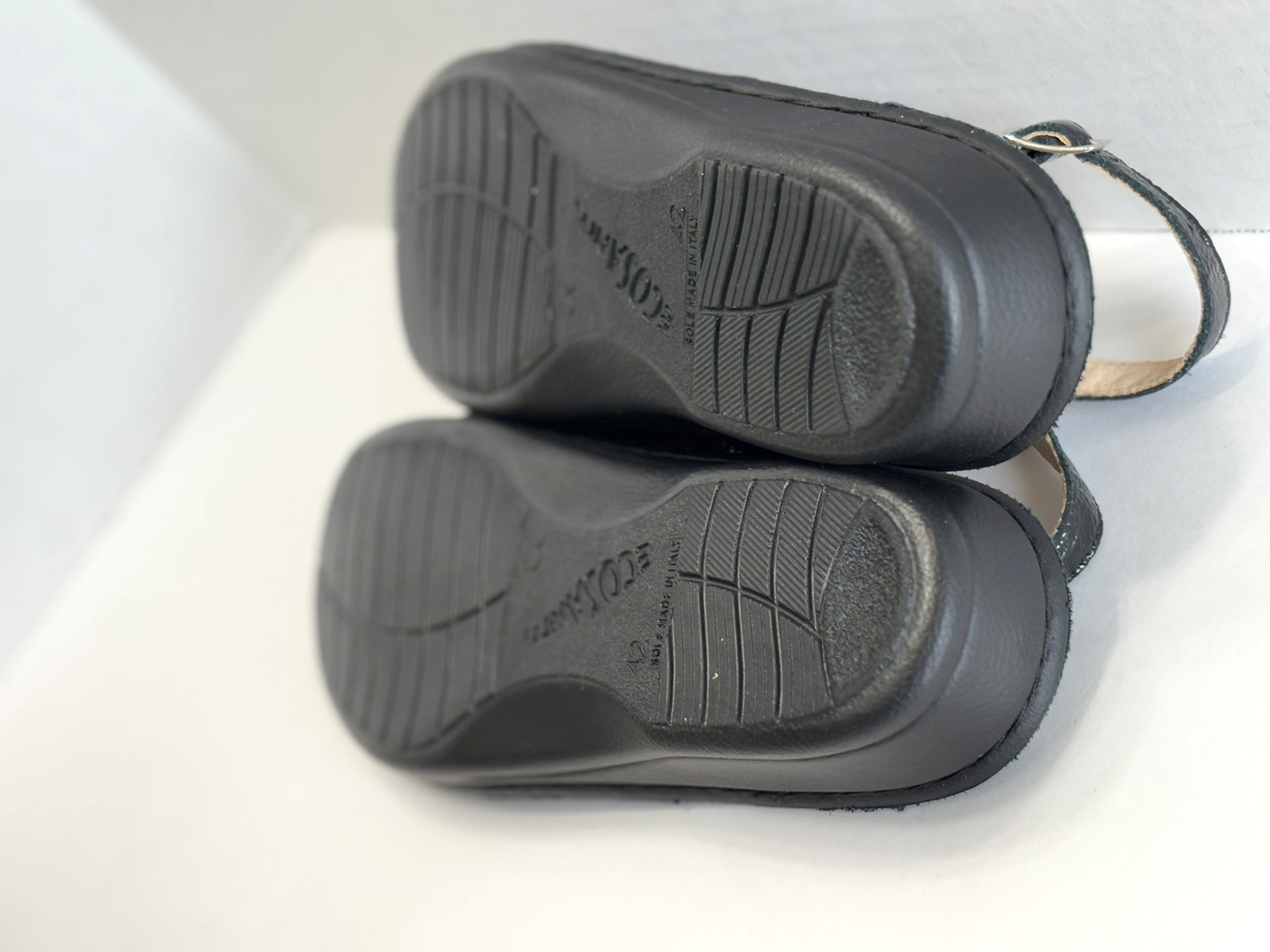 Ecosanit Womens Black Patent Leather Ankle Strap Comfort Sandals Italy Sz 42 /11