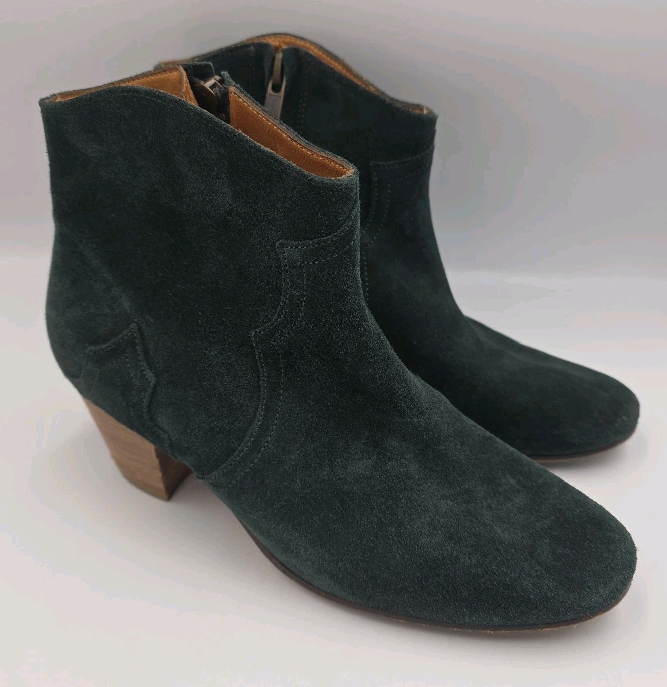 ISABEL MARANT Green Suede Etoile Dicker Ankle Boots Stacked Heel Size 38