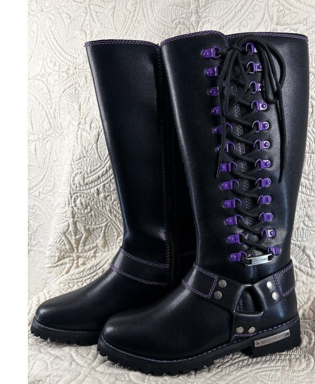 Dream Apparel Women’s Harness Motorcycle Riding Boots for Biker, Purple, Lace