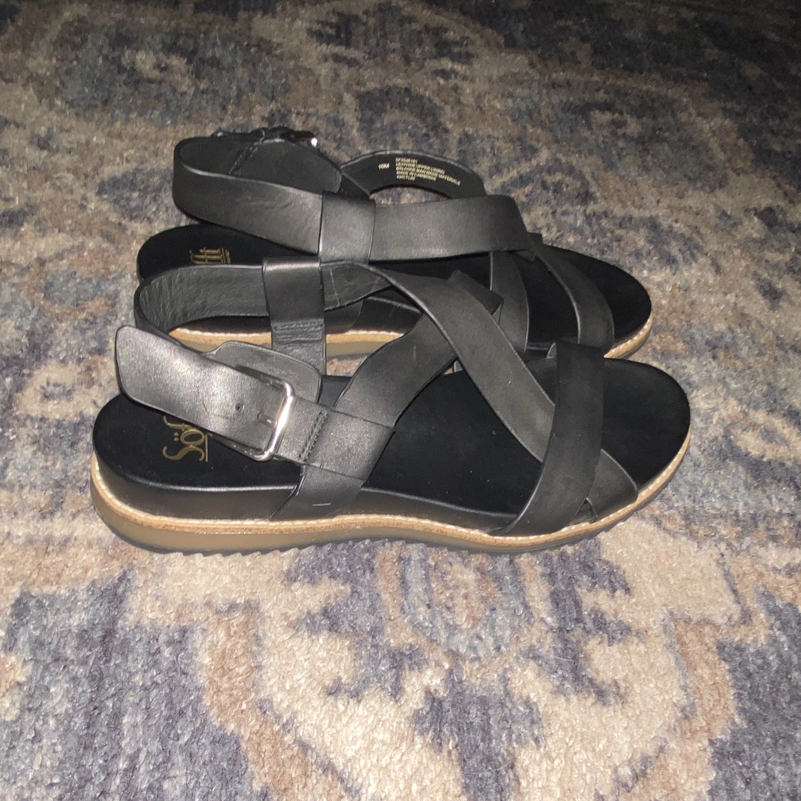 Sofft Women’s Black Leather Strappy Sandals Buckle Closure Ankle Strap 10M