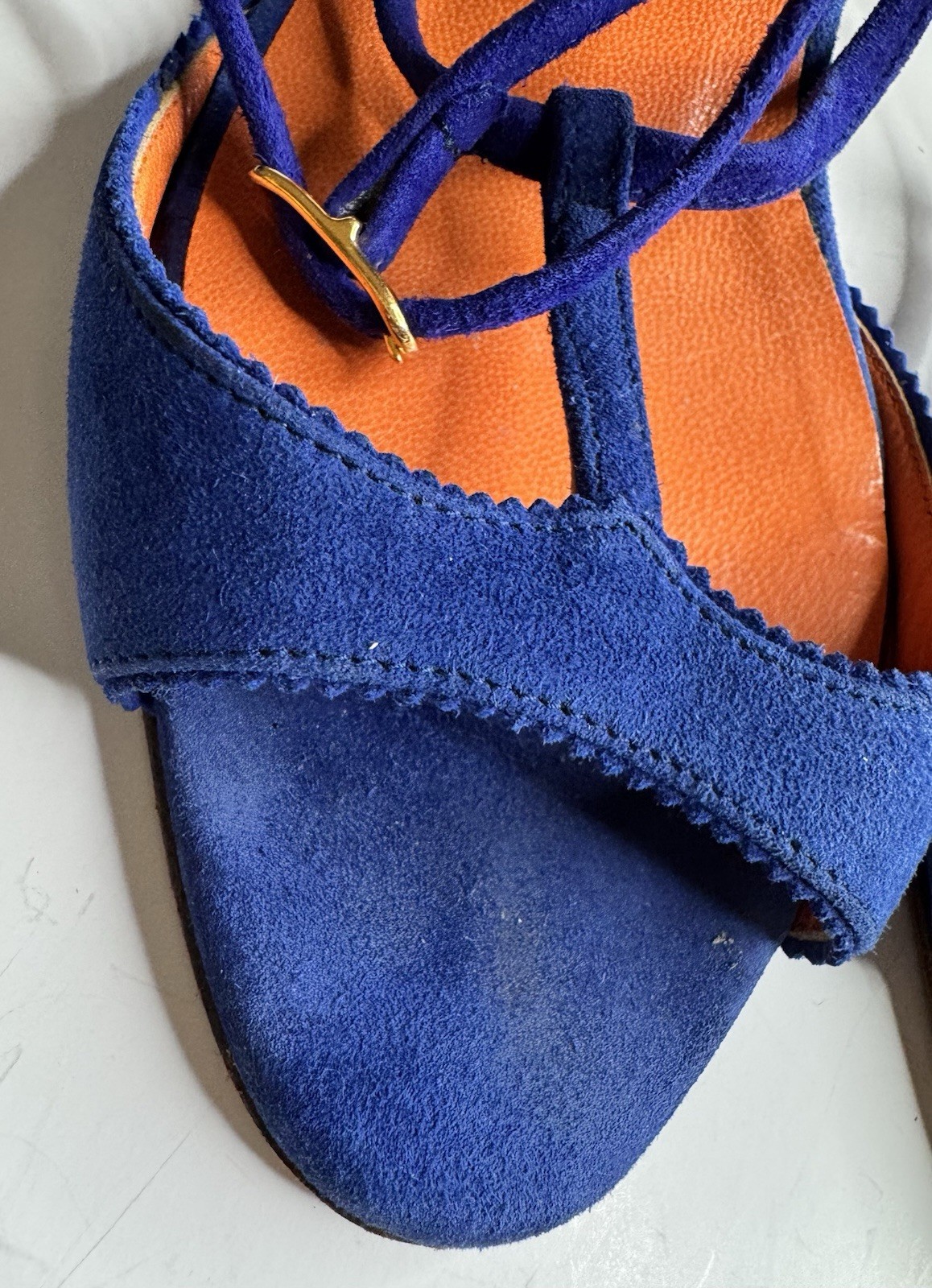 Hermes Sandals Blue Suede Heels Women’s Size 36 USA 6 Used Made In Italy