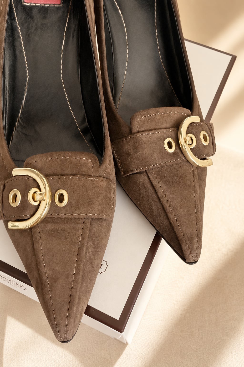 Coach Sarrah Kidsuede Pointed-Toe Kitten Heel Pumps in Flint