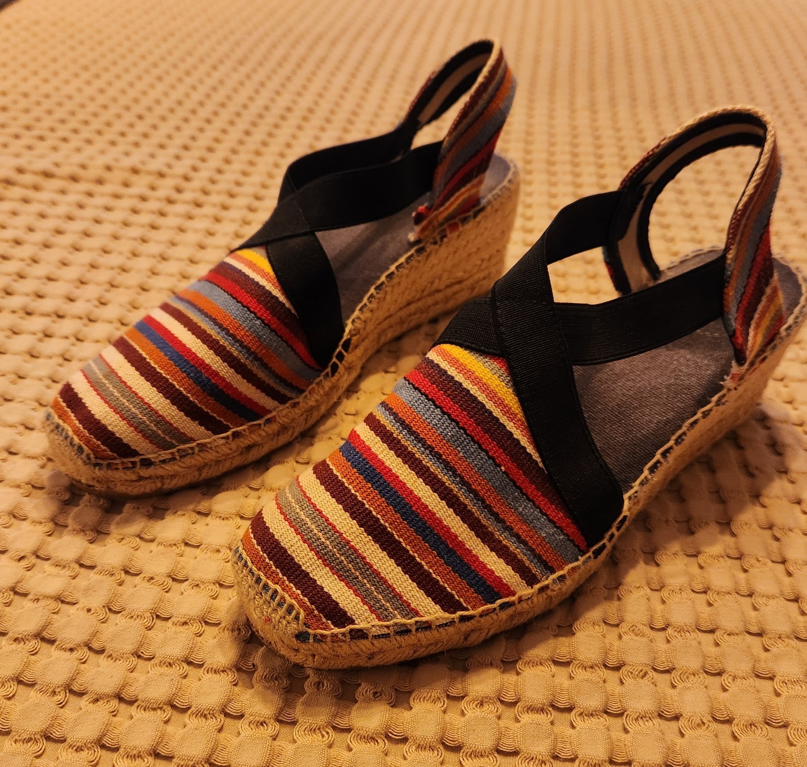 Toni Pons Women’s Striped Espadrille Wedge Slingback Sandals Size US 8-EU 39
