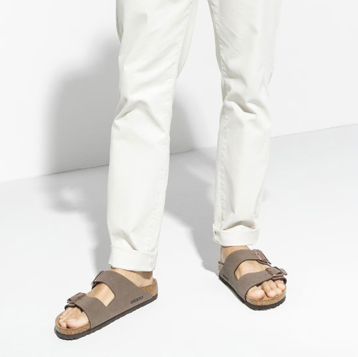Birkenstock Arizona Birkibuc Leather in Mocha Two-Strap Unisex Comfort Sandals