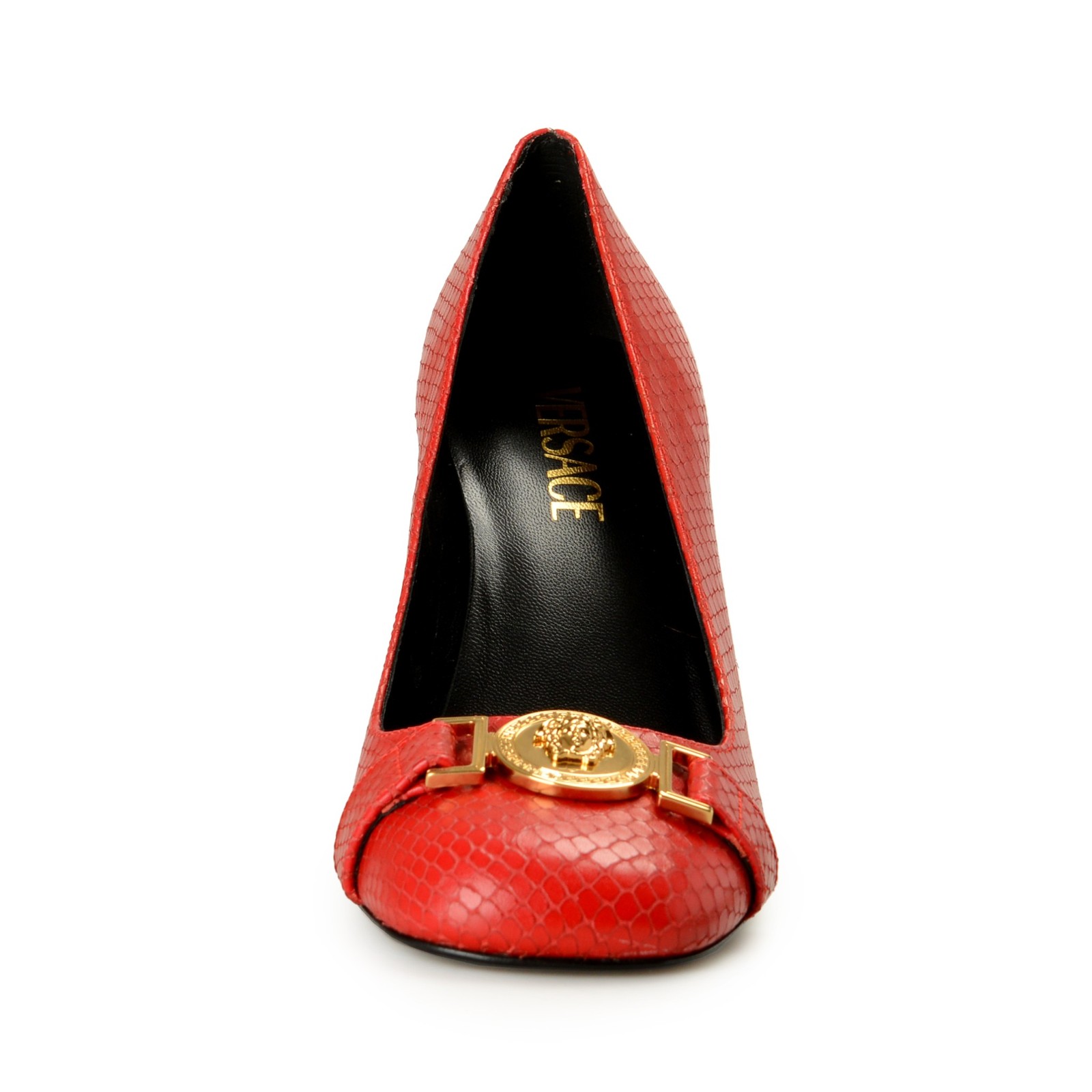 Versace Women’s Gold Medusa Red Leather High Heel Pump Shoes US 6 IT 36