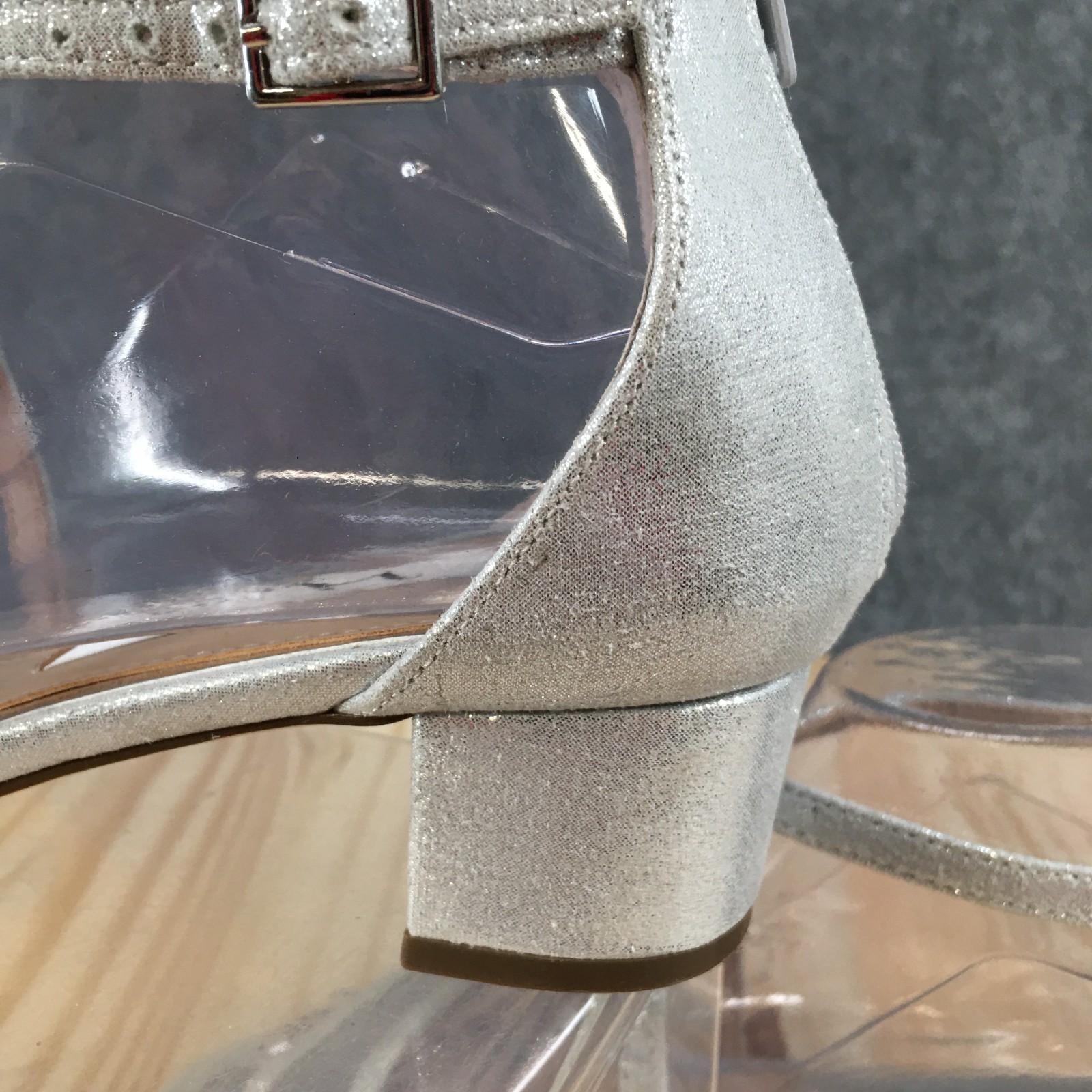 Nina Sandals Womens 6 M Ankle Strap Back Zip Casual Comfort Block Heels Silver