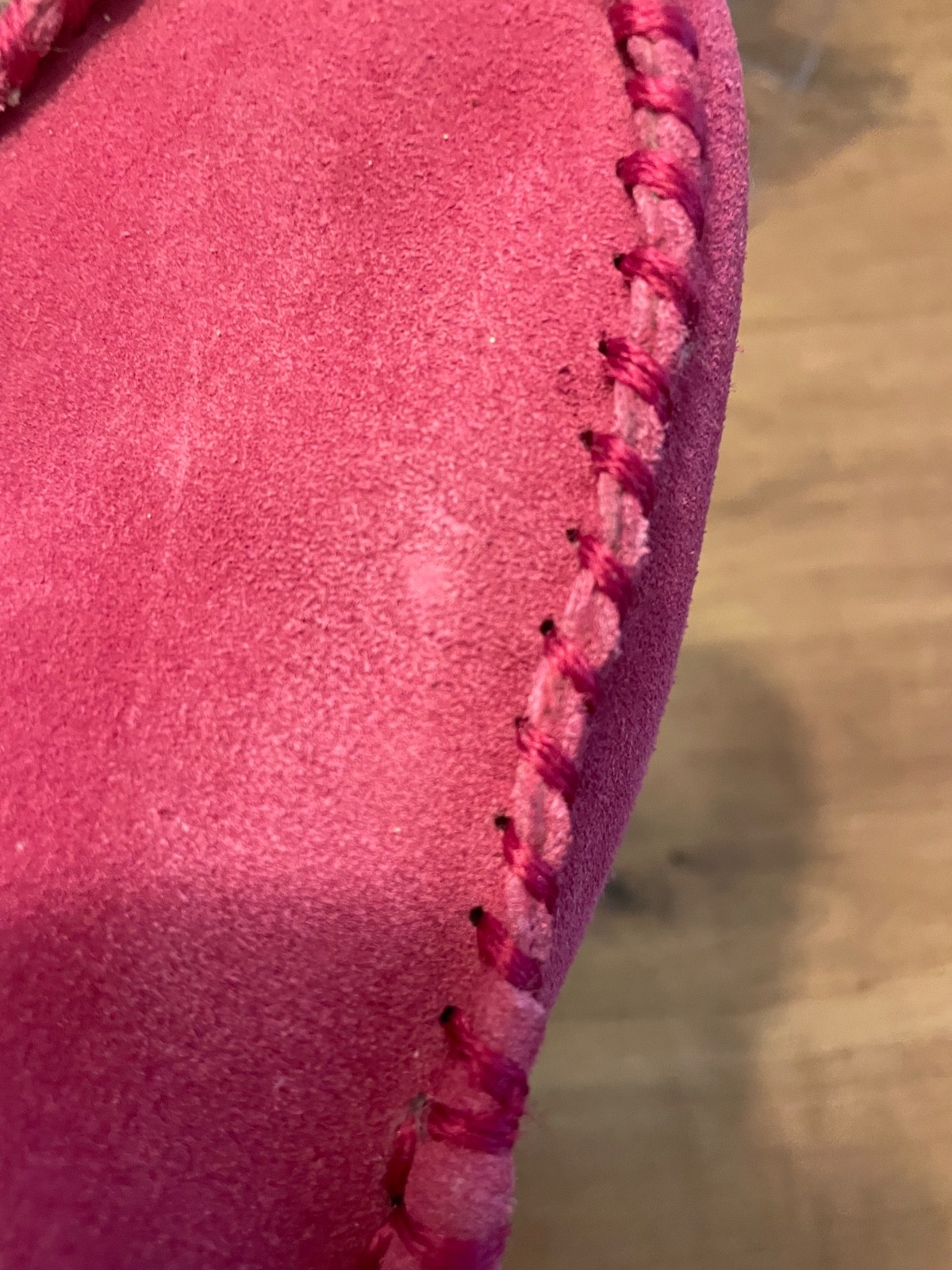 Lands’ end women’s pink suede fur line slipper moccasin size 8