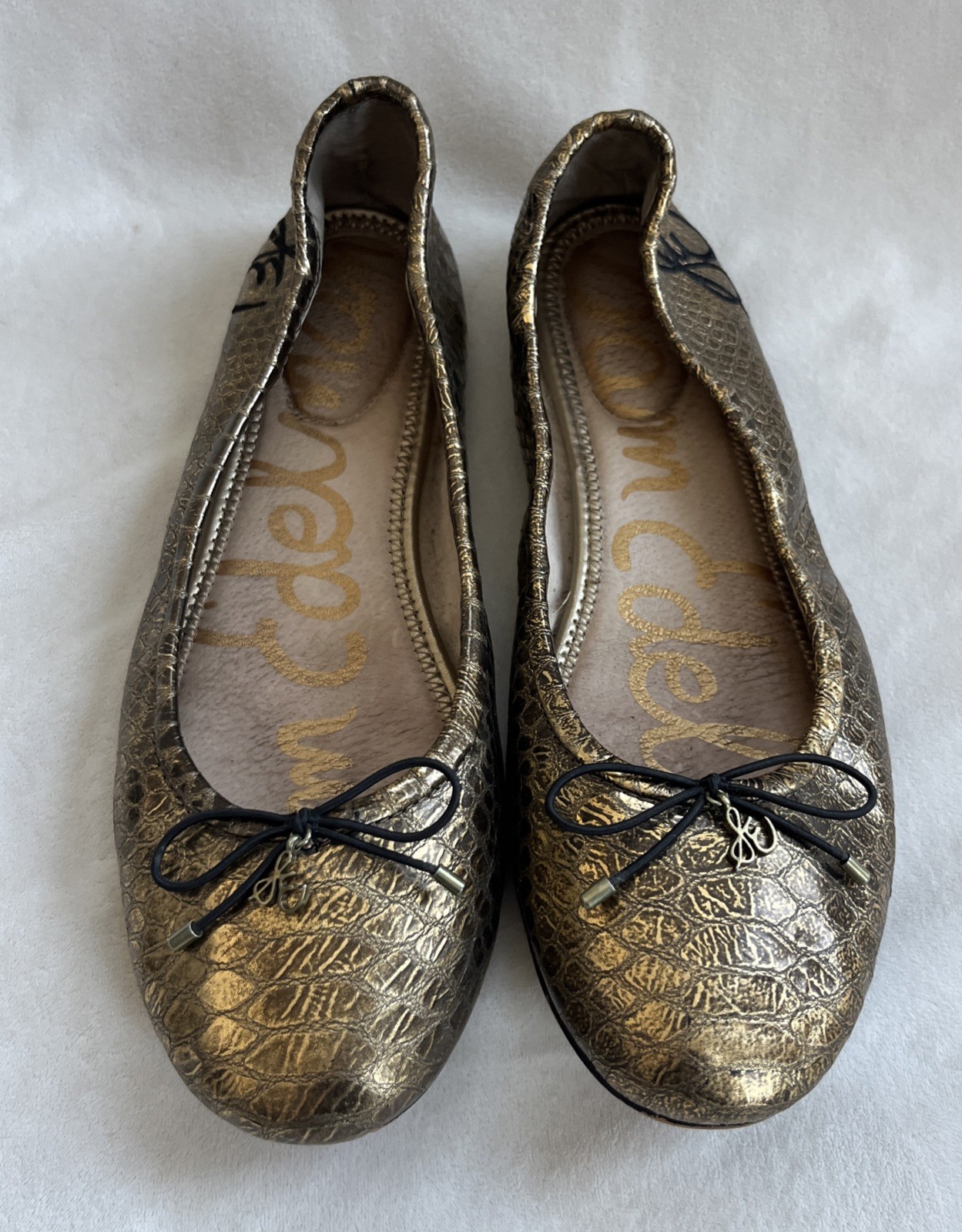 Sam Edelman Felicia Ballet Flats Gold Snake Print Slip On Shoes Womens 9.5