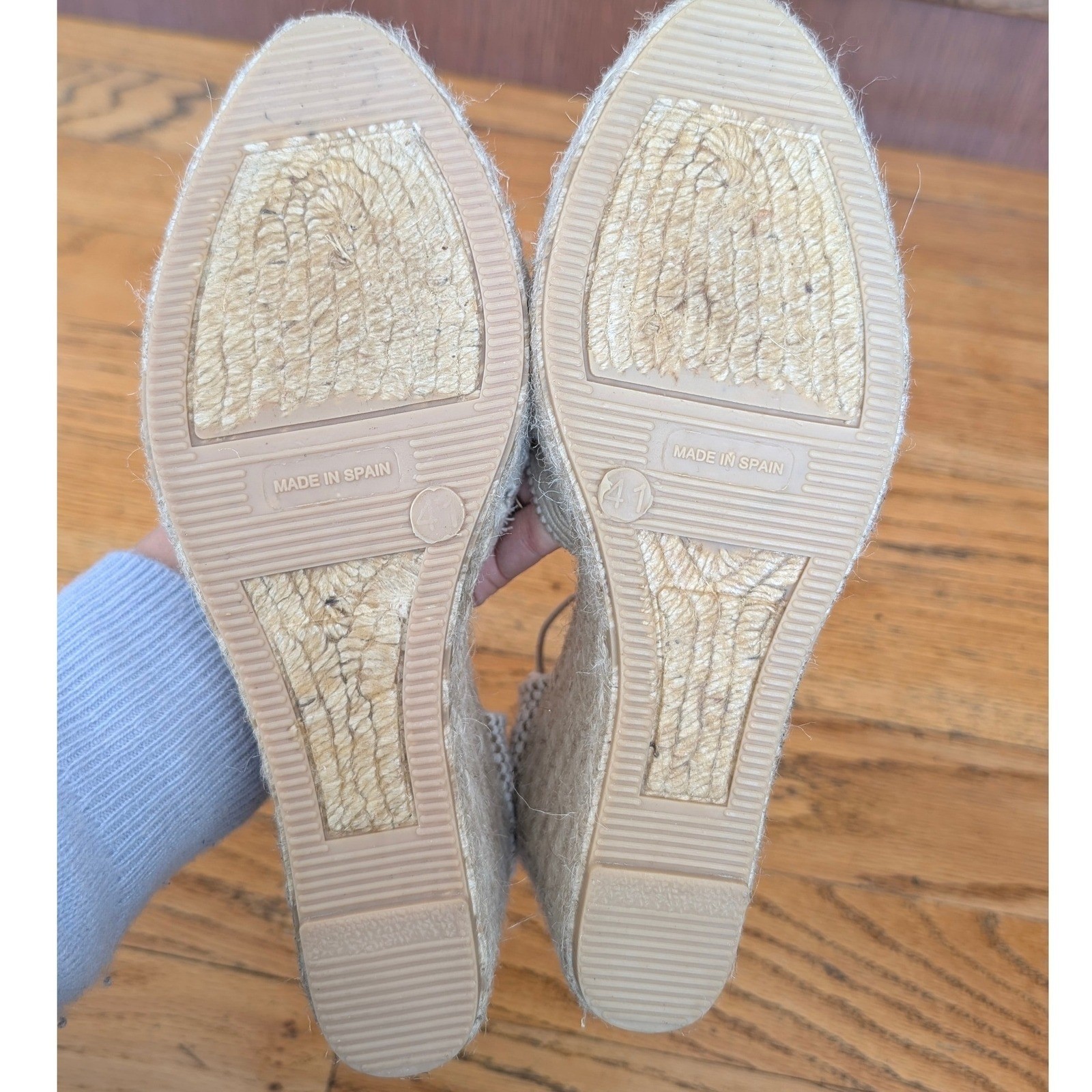 Maypol Espadrille Wedge Floral Eyelet Tan Brown Jute 41 Womens Made in Spain