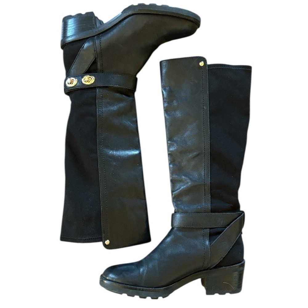Coach Pearla Black Leather Knee Boot Stretch Calf Size 5.5 B (Normal Fit)