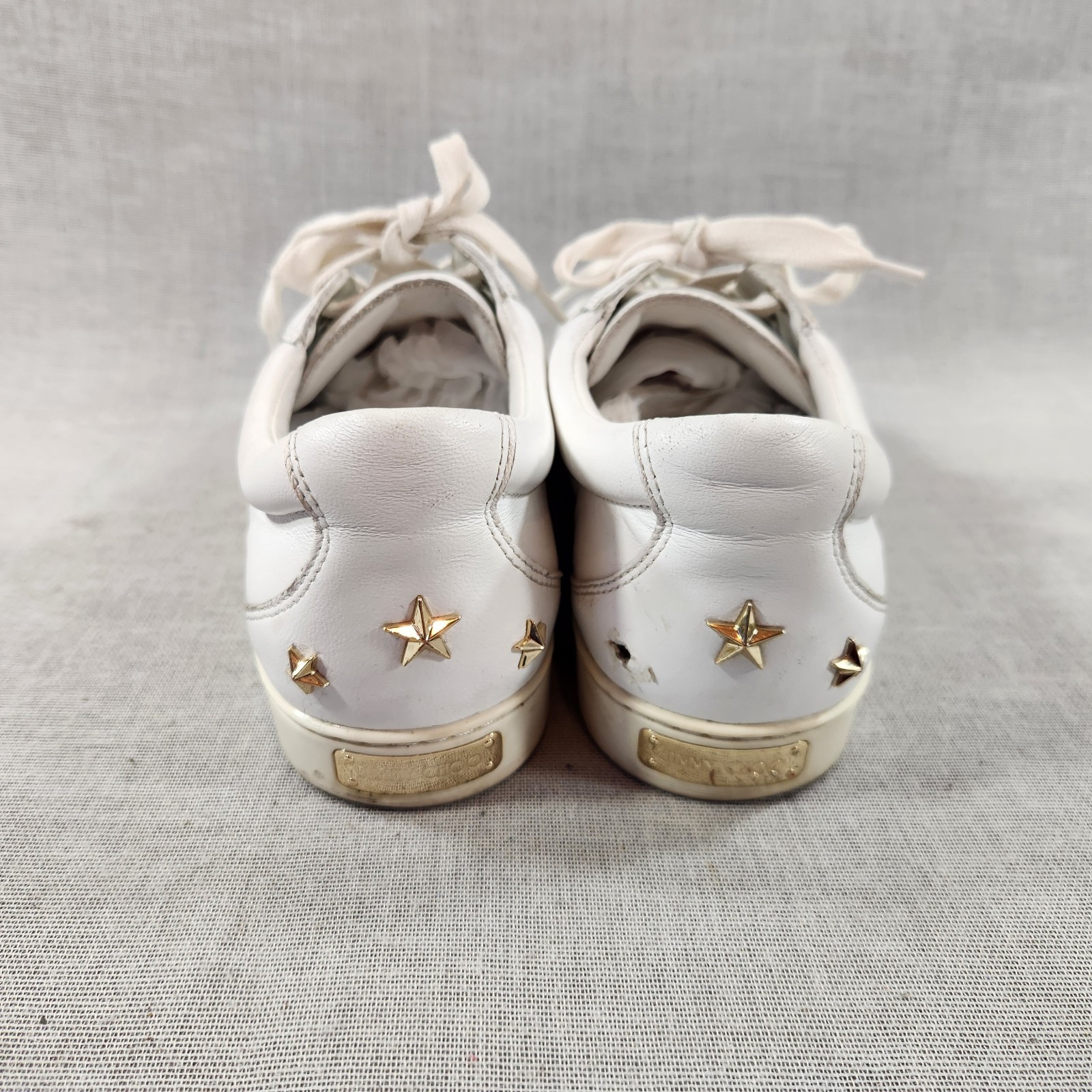 Jimmy Choo Womens Size 8 Rhinestone White Leather Lace Sneakers SEE DESCRIPTION