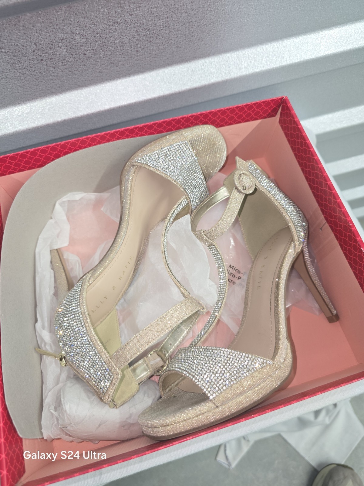 Kelly & Katie Rhinestone Ankle Strap Buckle Open Toe Stiletto Heels Gold/Silver