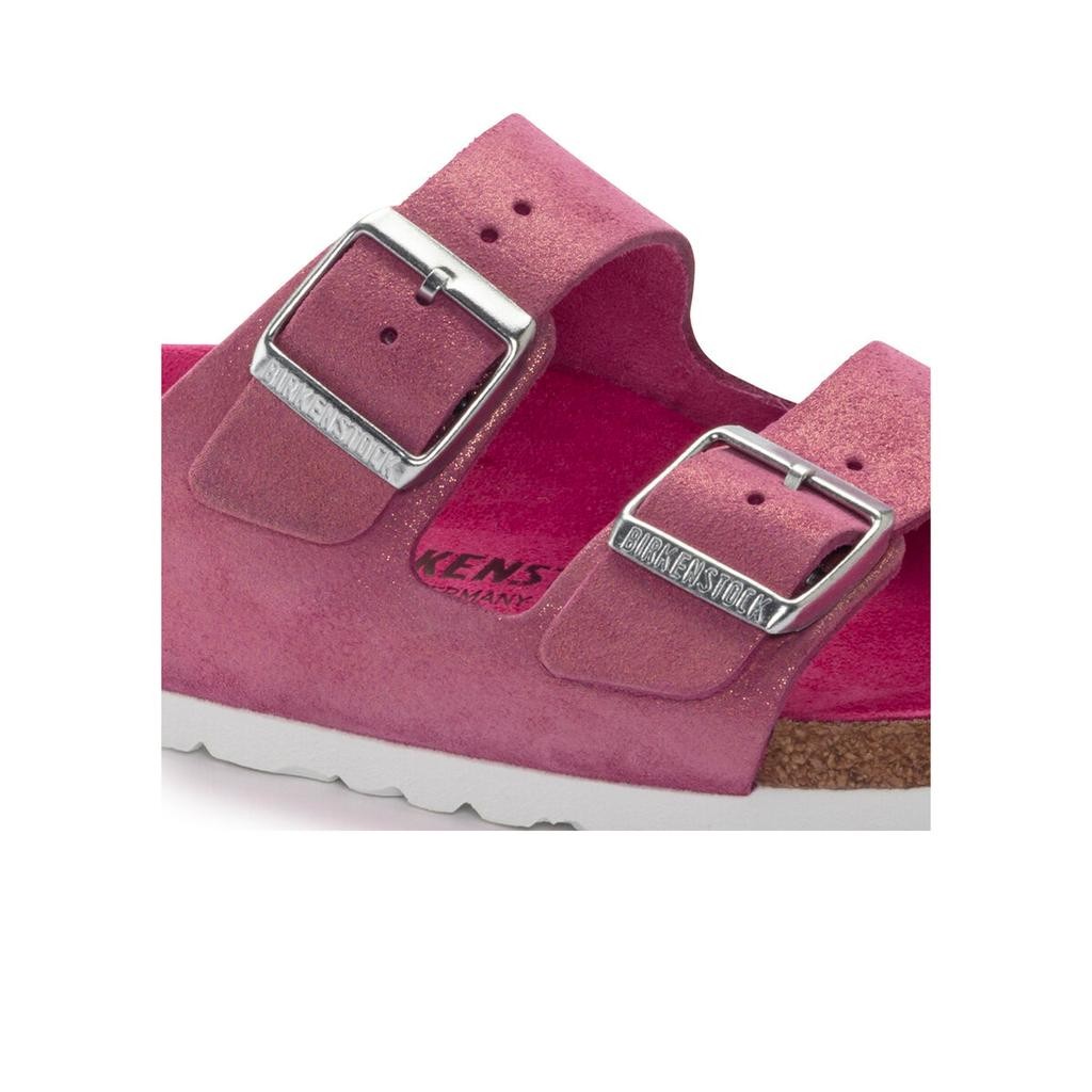 BIRKENSTOCK ARIZONA SHIMMERING FUCHSIA TULIP MEDIUM/NARROW WIDTH SUEDE SLIDE SAN