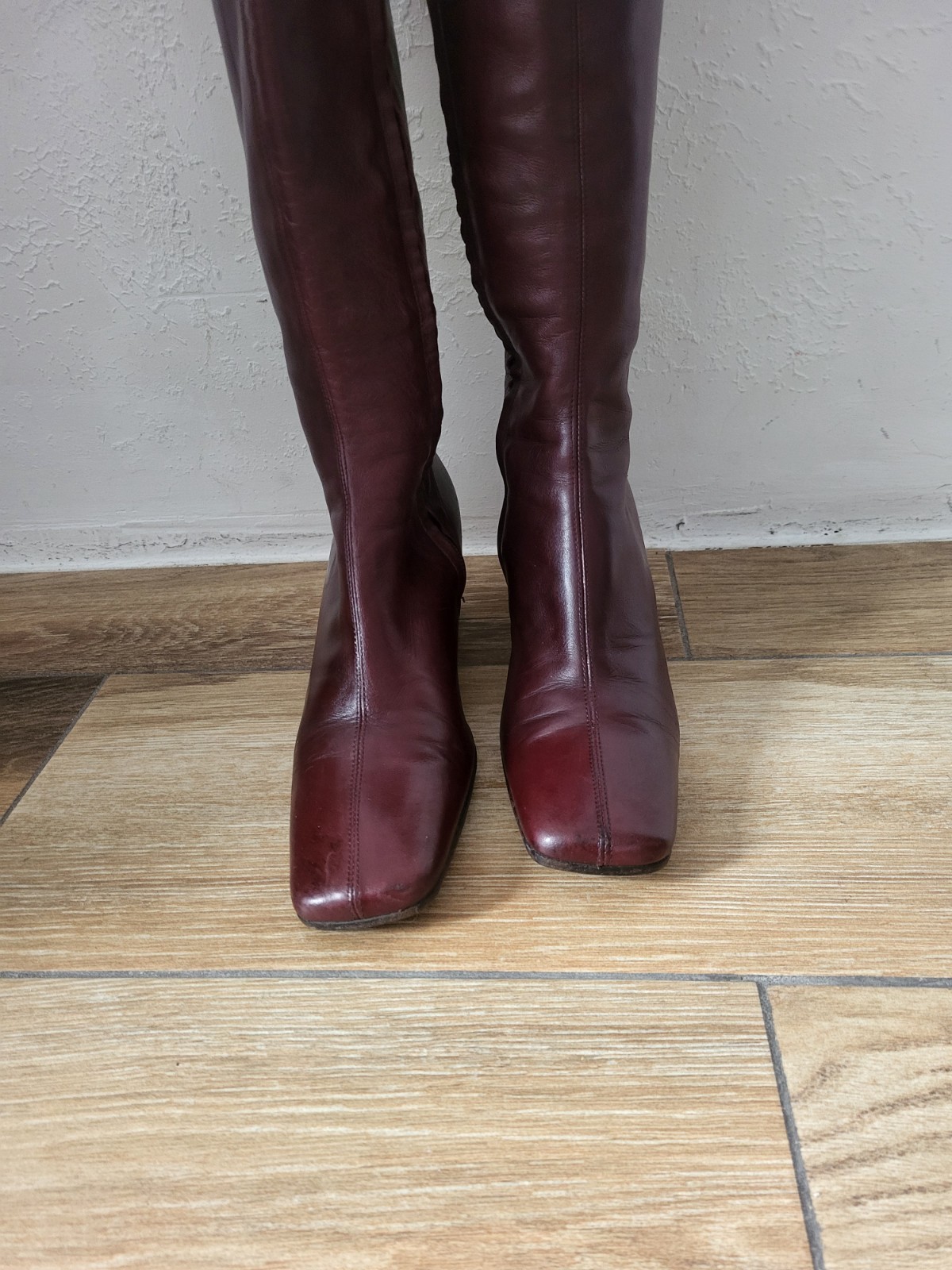 Ledies Boots Knee High Genuine Leather Shoes UK5.5 US7.5 EU38.5 Burgundy Italy