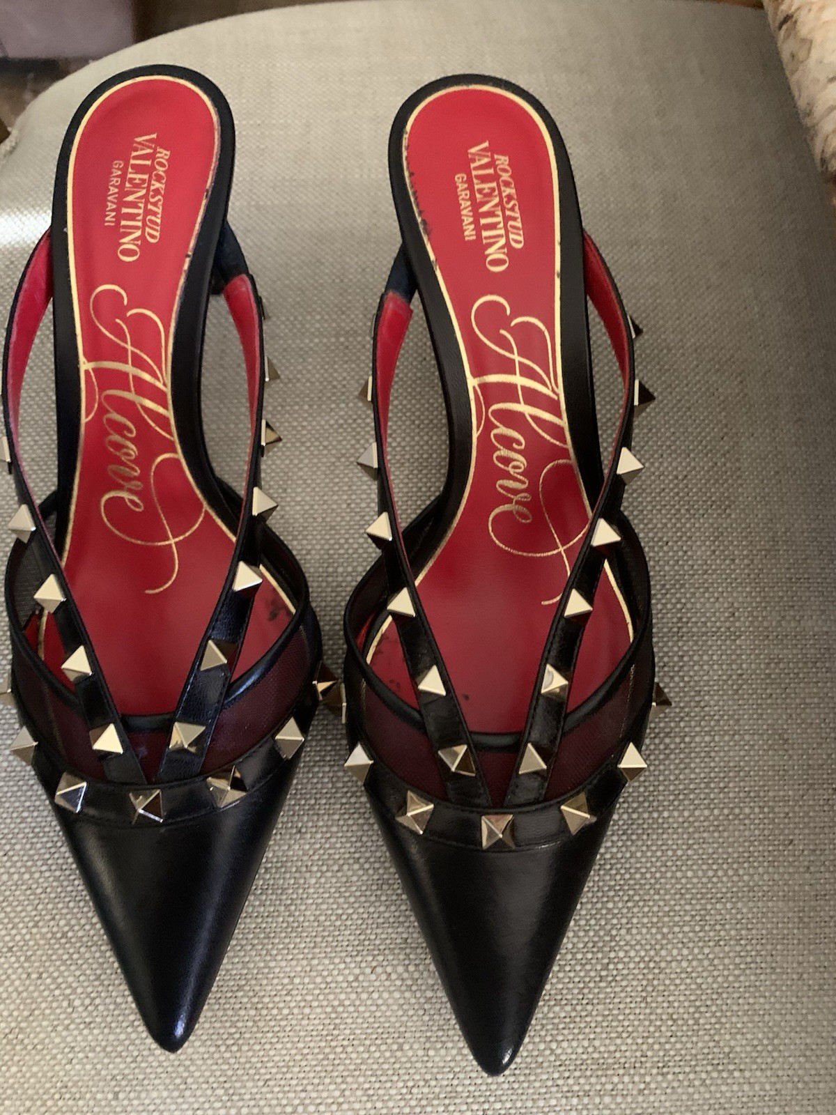 Valentino Garavani Rockstud Black calfskin leather Heels mules Size 38.5