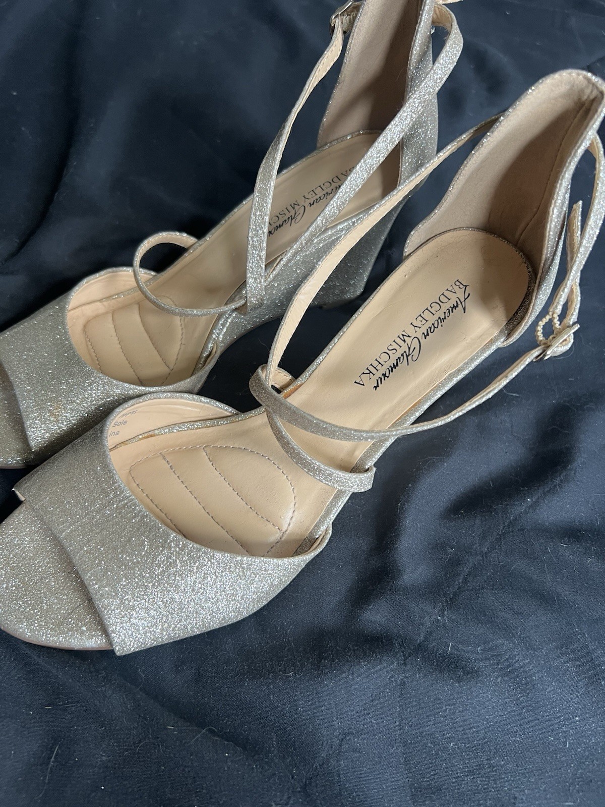American Glamour by Badgley Mischka Gold Glitter Strappy Sandal HeelsSize: 7.5