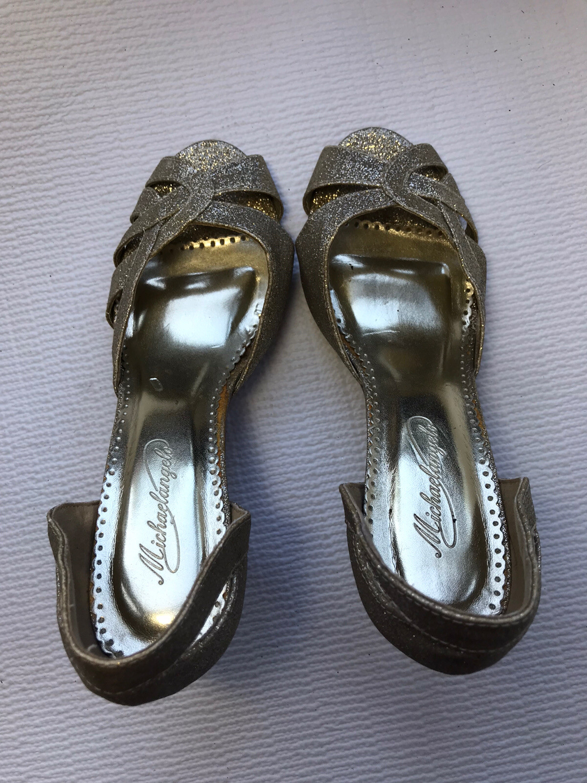 Michaelangelo Womens Gold Sparkle Event Pumps Sz 8M pre-owned