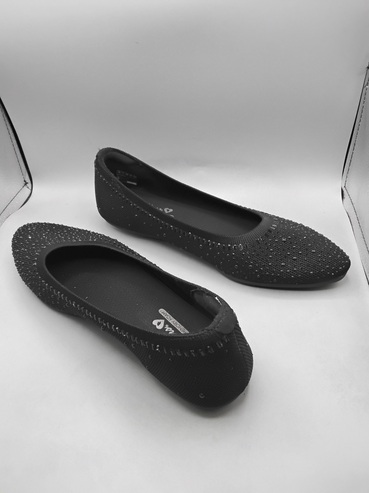 Skechers Cleo 2.0 Recycled Vegan Knit Flats Rhinestone 10M Black Slip On A273