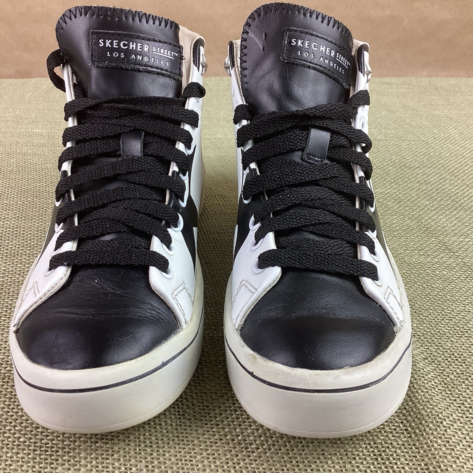 SKECHERS STREET Los Angeles AIR COOLED Sneakers Size 5.5 Leather High Top Stars
