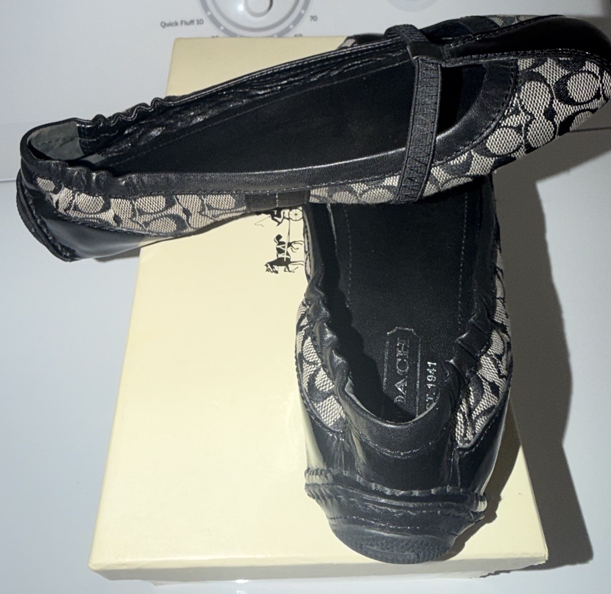 Vintage Coach Flat Shoes Size 7.5 Leather Trim and Signature Coach Canvas Logo