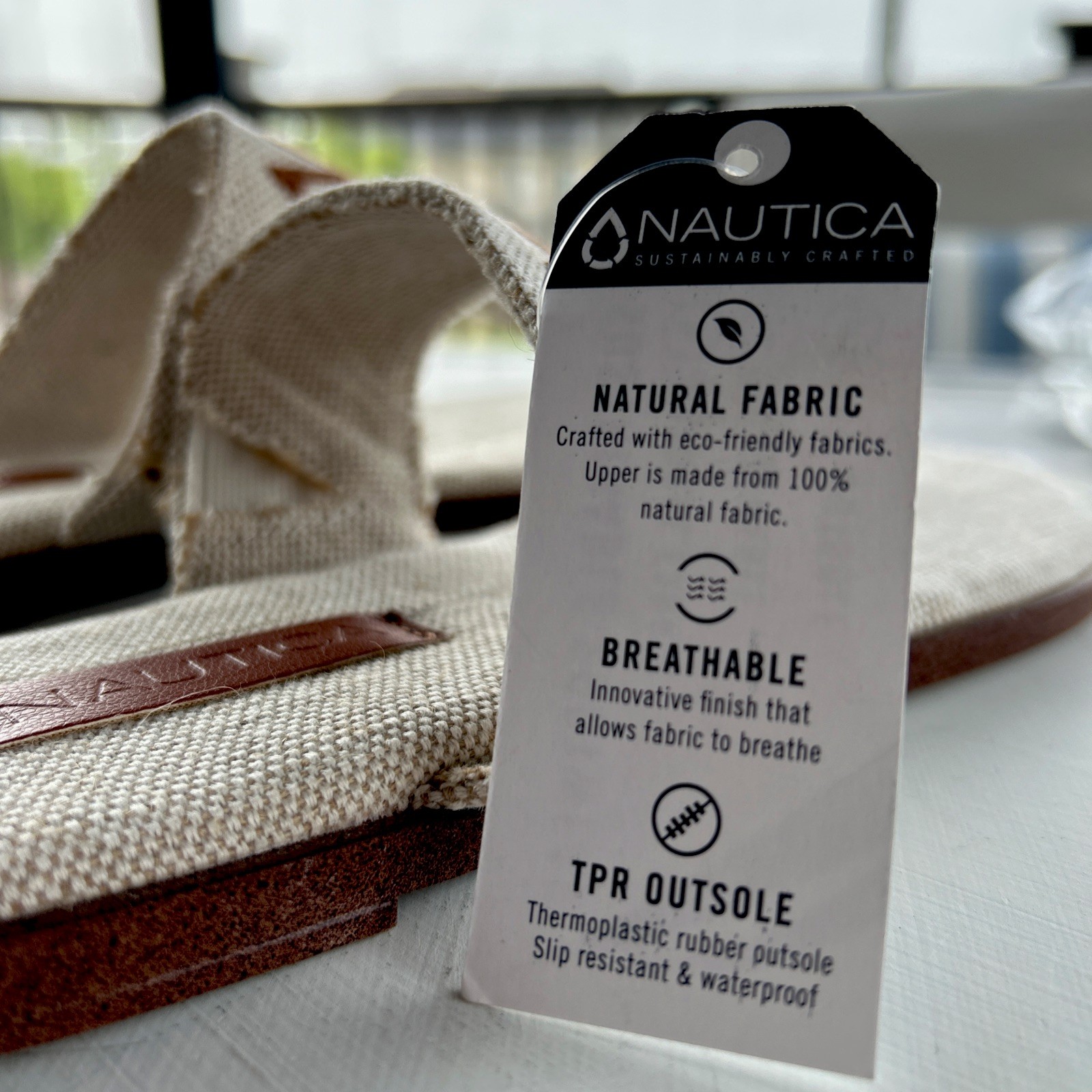 Nautica Natural Fabric Upper T-Thong Slip Resistant TPR OutSole Flat Sandals NEW