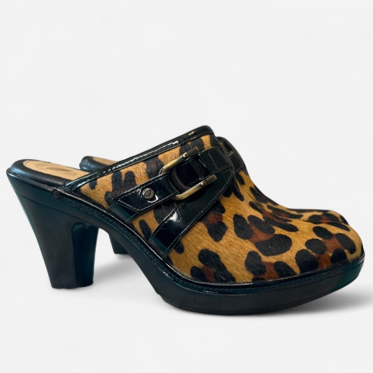 Vintage Nurture Leopard Calf Hair Mule Clogs Size 9.5 Platform Heels Y2K Animal