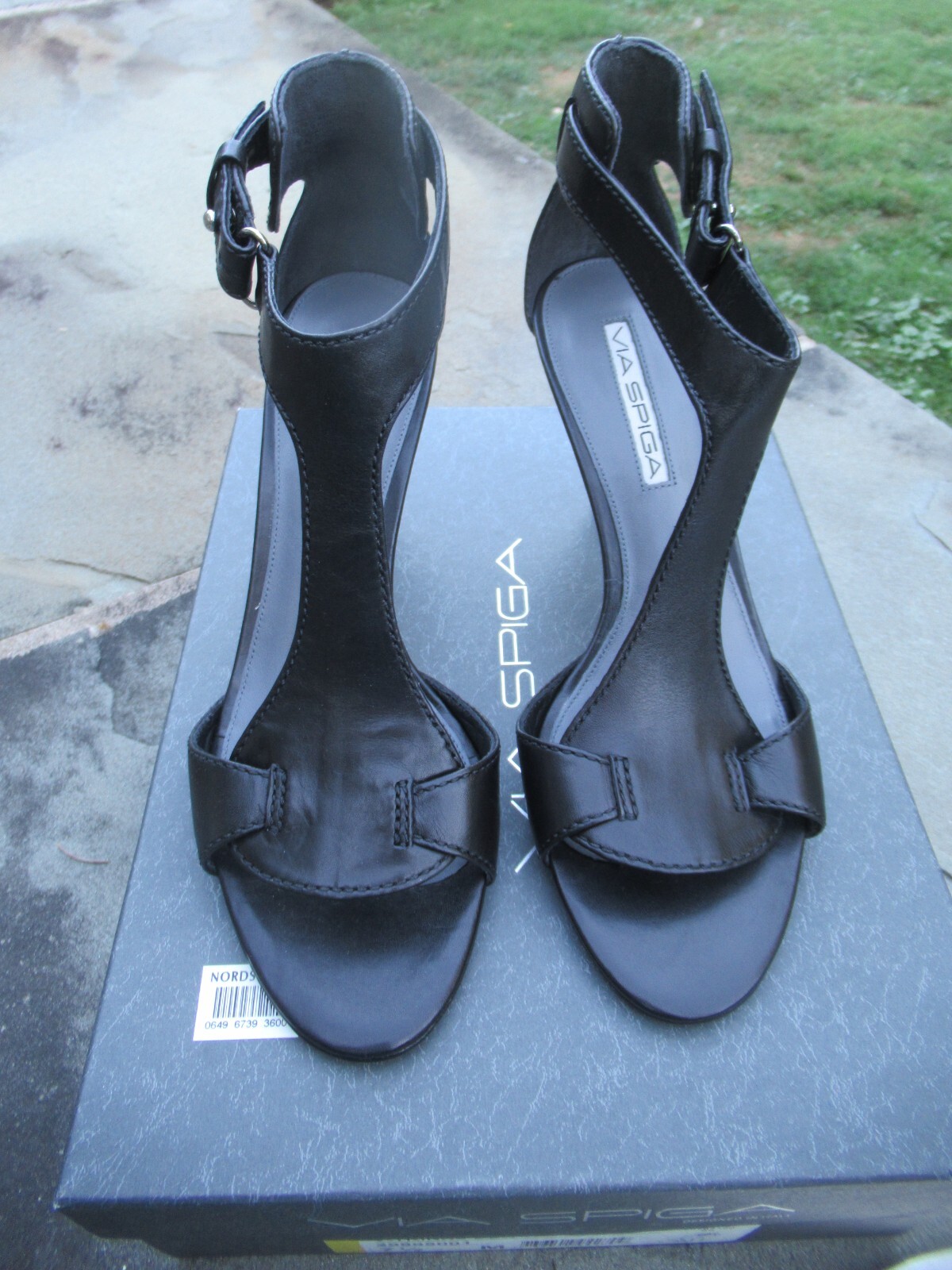NIB Via Spiga V- Trina 2 Black Vachetta 3.25 in OpenToed Sandal Heels-7.5 M
