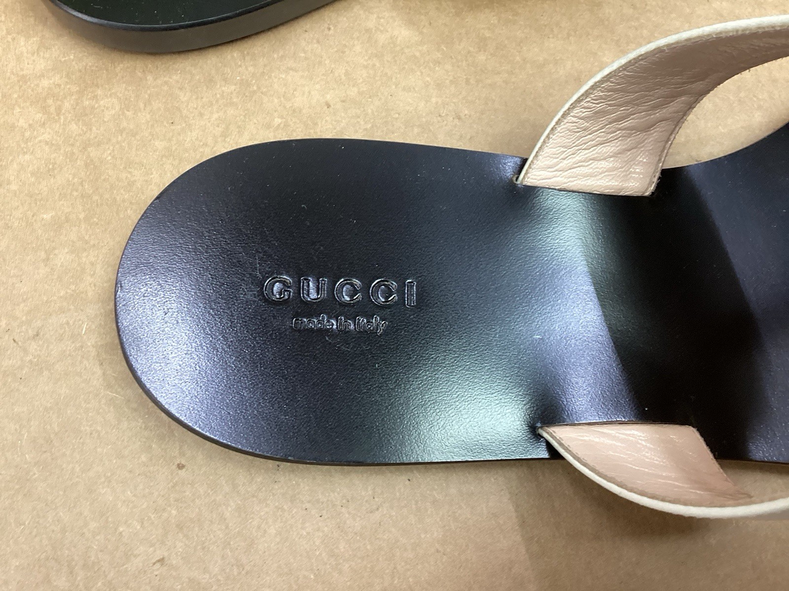 Gucci GG Marmont Thong Sandal , Gold / Black , White Leather , Sz 42