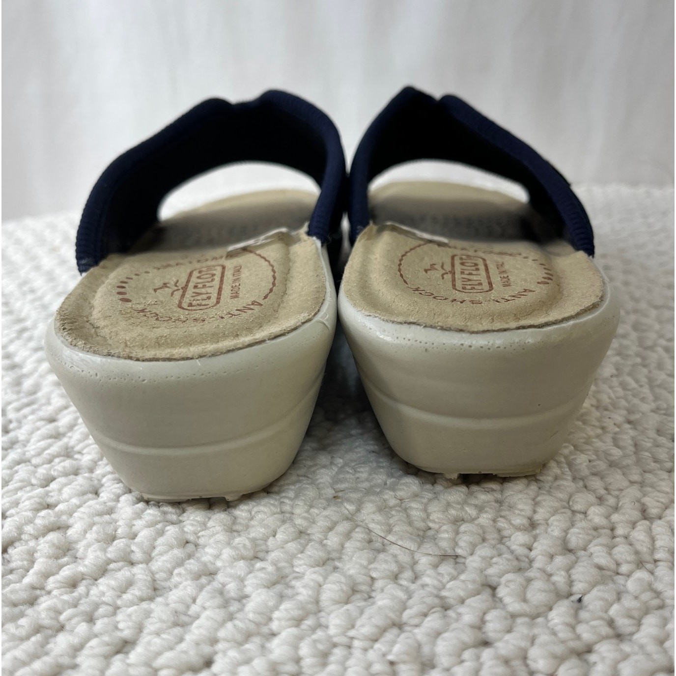 Wedge Comfort Sandal EU 39 US 8 Navy Blue Made in Italy Textile/Leather Fly Flot
