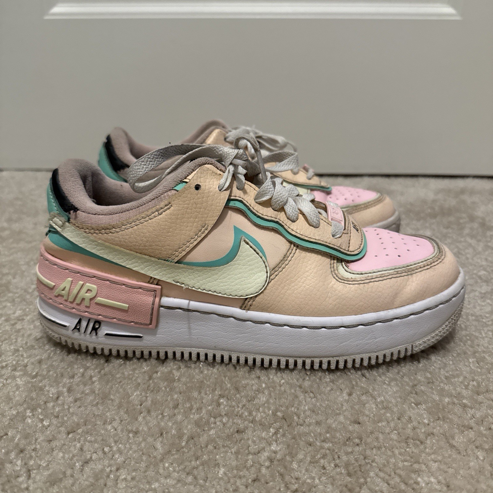 Nike Air Force 1 Shadow Multicolor Beige Pink Green Leather Low Top Sneakers