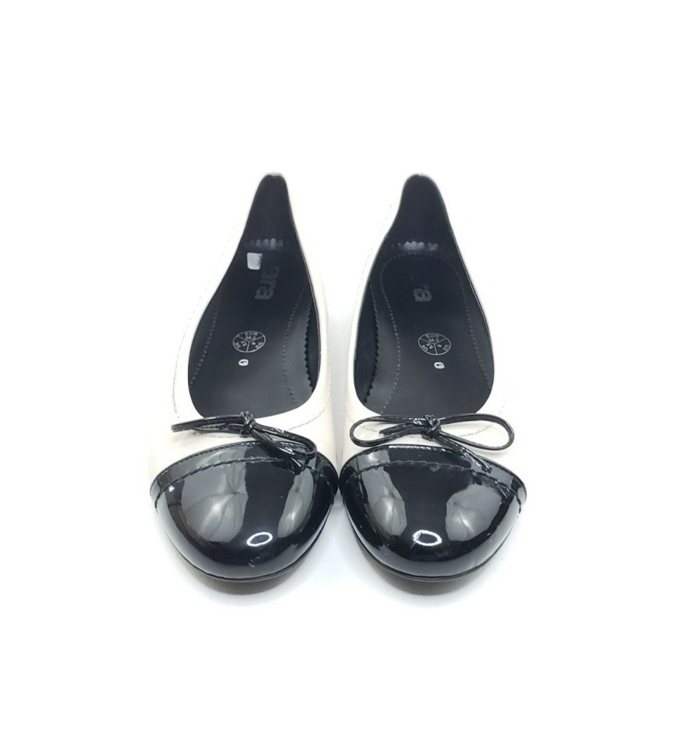 Ara Womens Ballet Flats White Black Patent Leather Cap Toe Bow Size 8