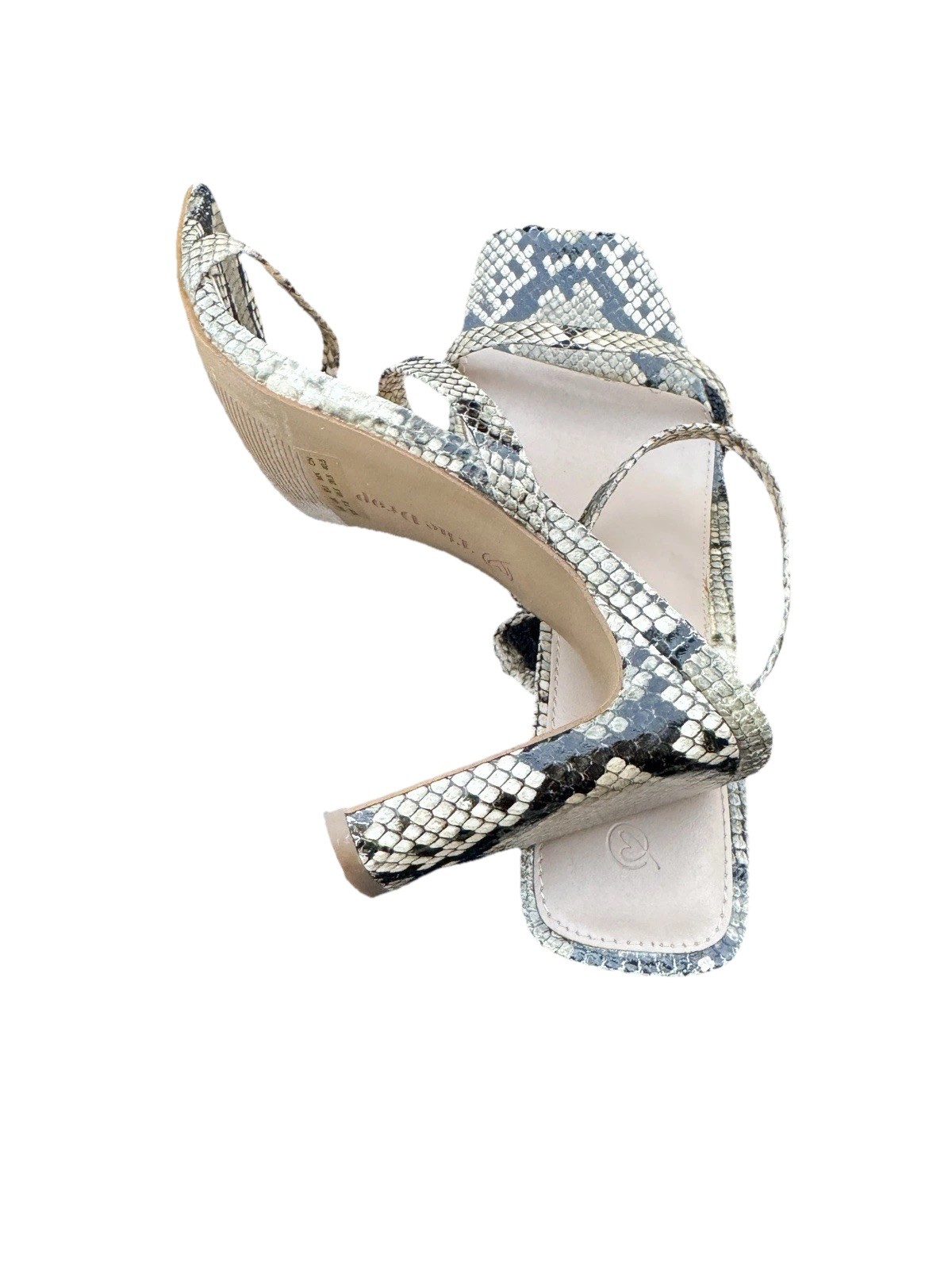 The Drop Snakeskin Strappy Mule Heels Square Toe Womens 9.5