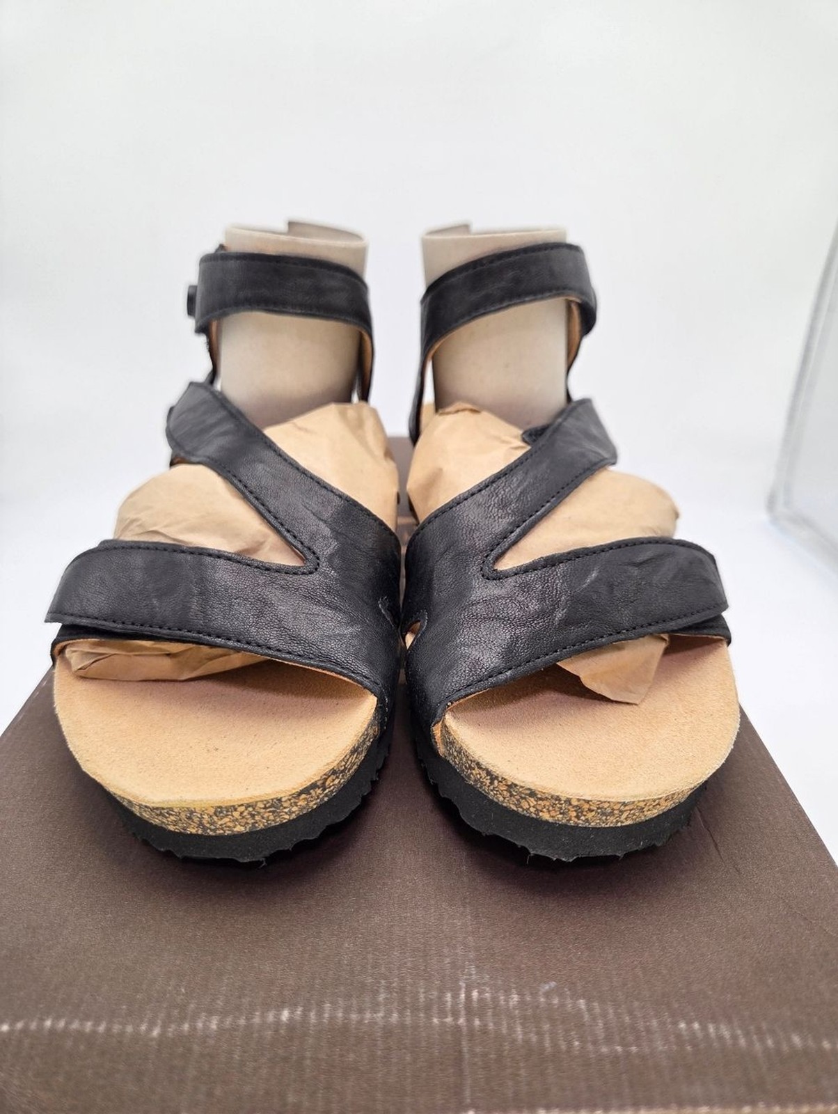 Think! Dumia Black Strappy Ankle-Wrap Sandals 36