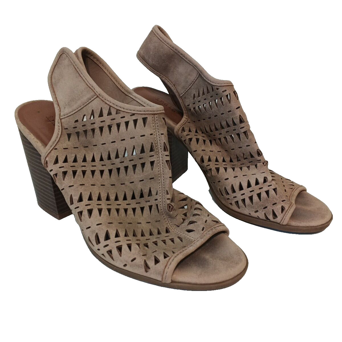 INDIGO RD Women Peep Toe 4″ Heels Leather Suede Brown Casual Laser Cut