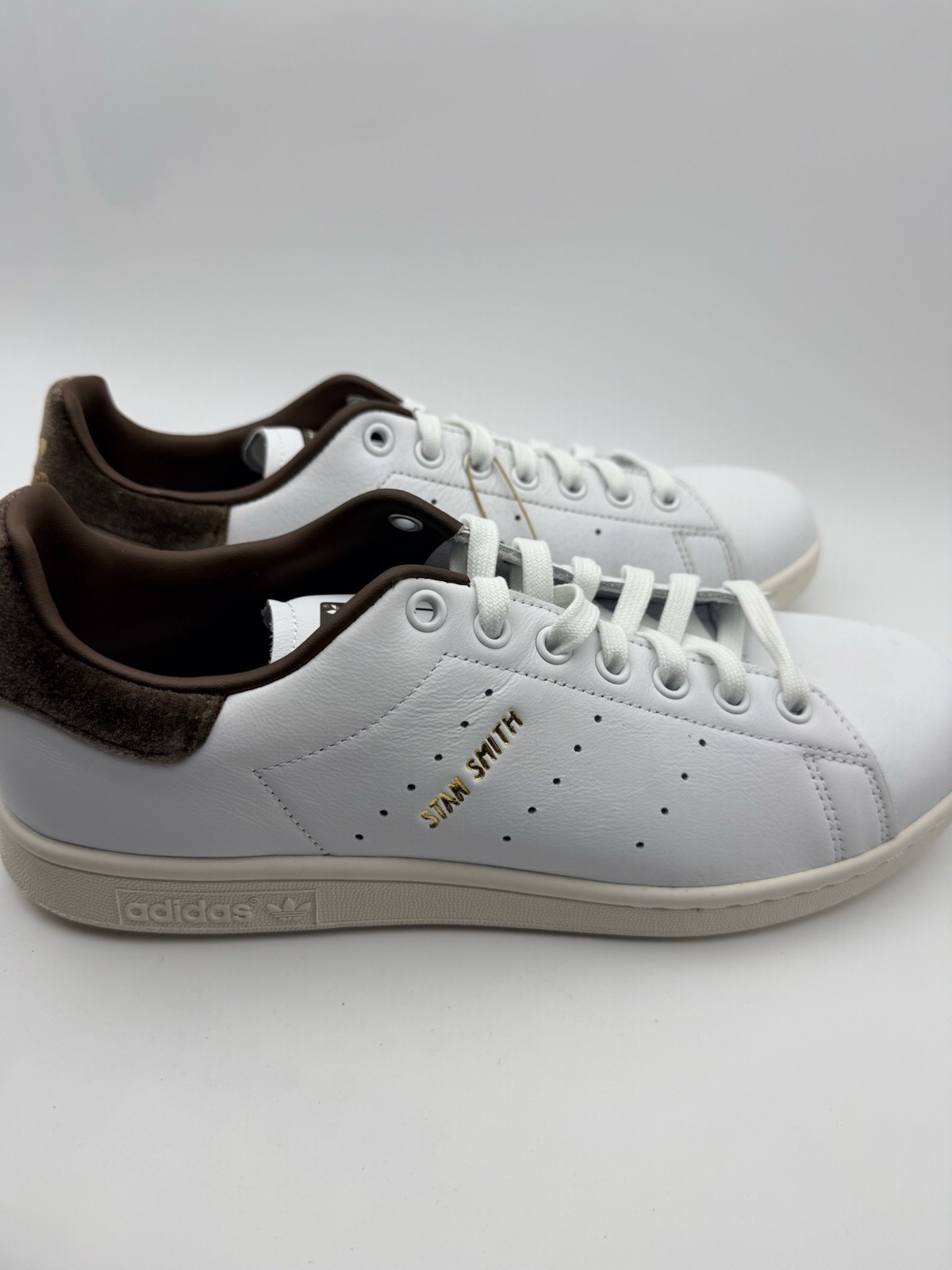 NEW adidas Originals Women’s Stan Smith Sneakers White/Brown/Gold, Size 10.5 NIB