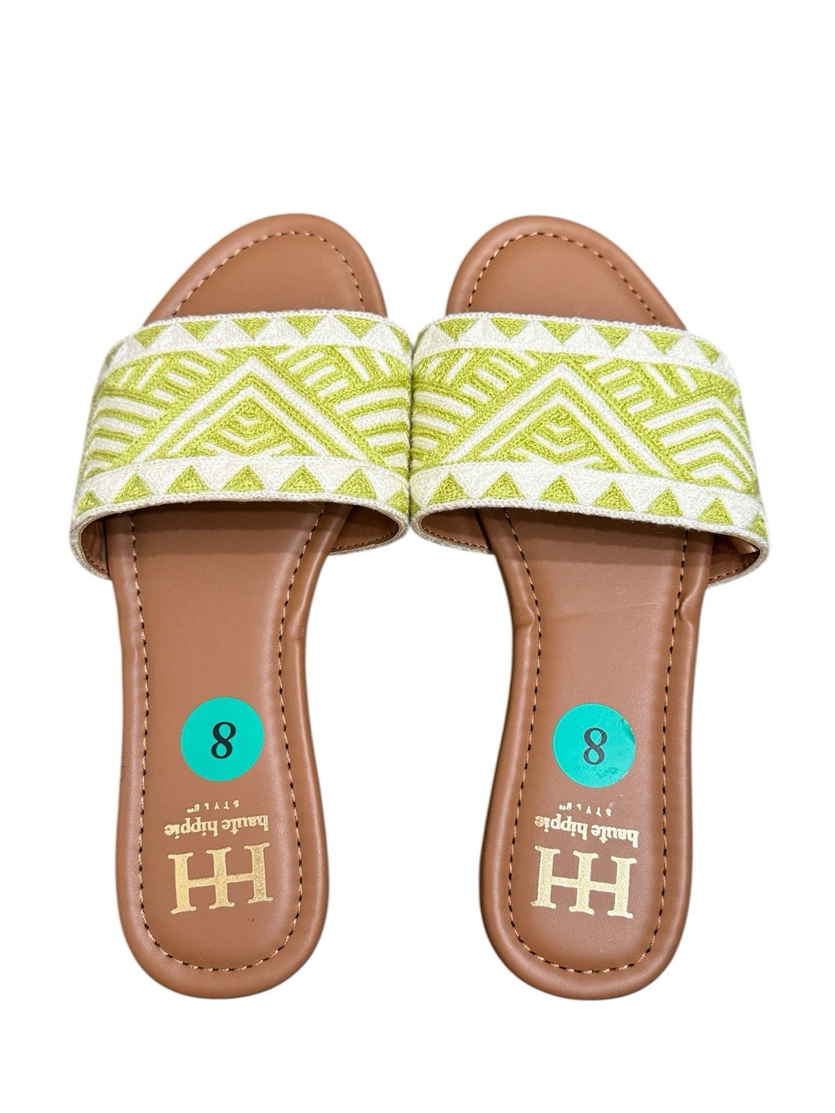 Haute Hippie Women’s Slide Sandals Size 8 Green Embroidered Boho Flat Slip On
