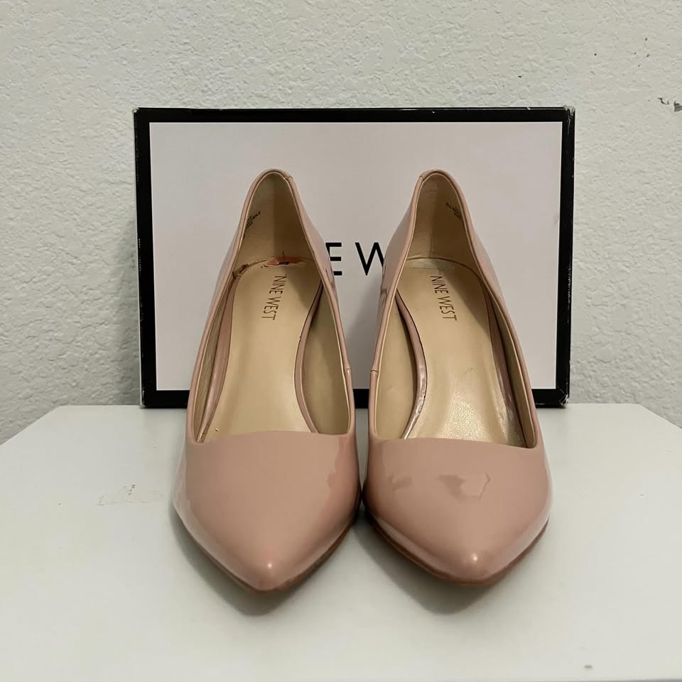 Nine West Tatiana Nude Blush Pink Patent Pointed Toe Stiletto Pumps Heels 7M Box