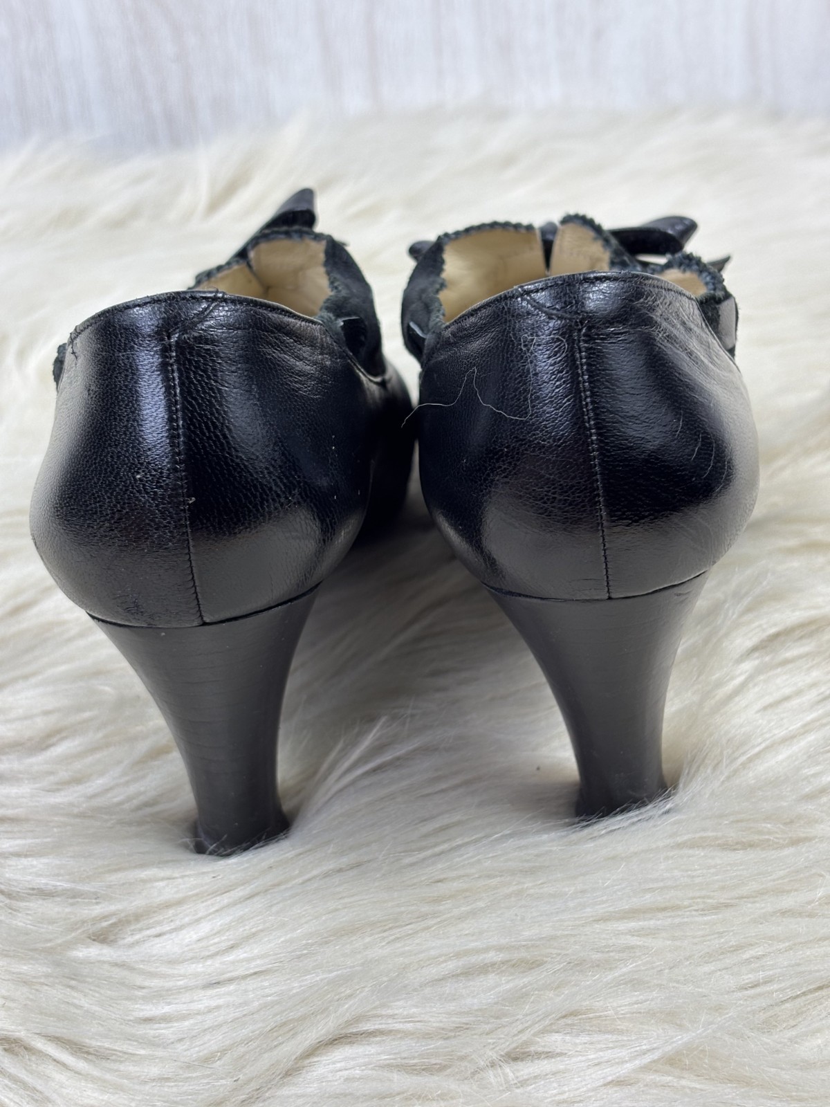 Vintage Cecilia Japan Leather Suede Pumps Bow Heels 2.5″ Womens 5.5 Academia