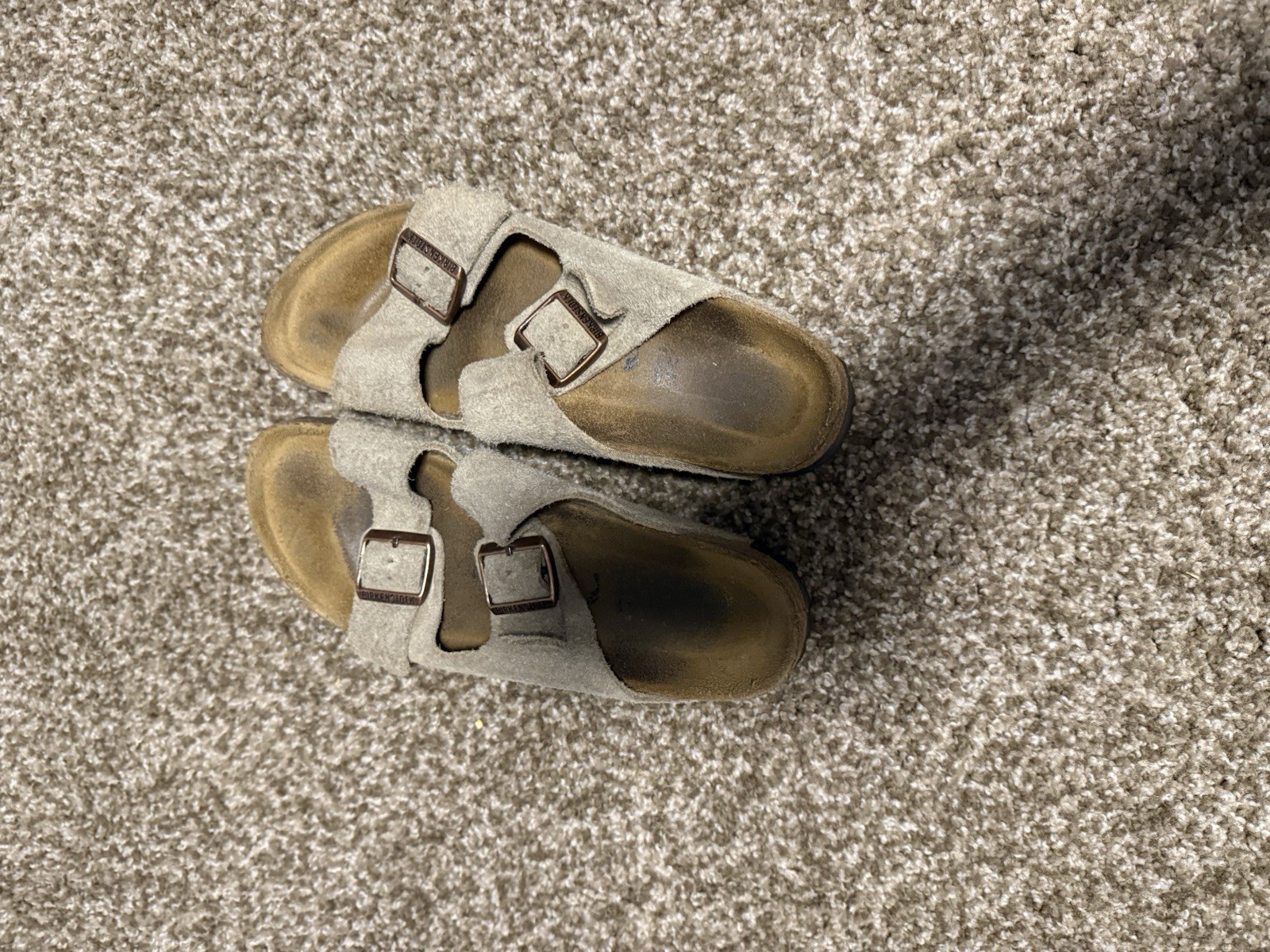 Birkenstock Beige Suede Slide Sandals Adjustable Double Buckle US 8.5
