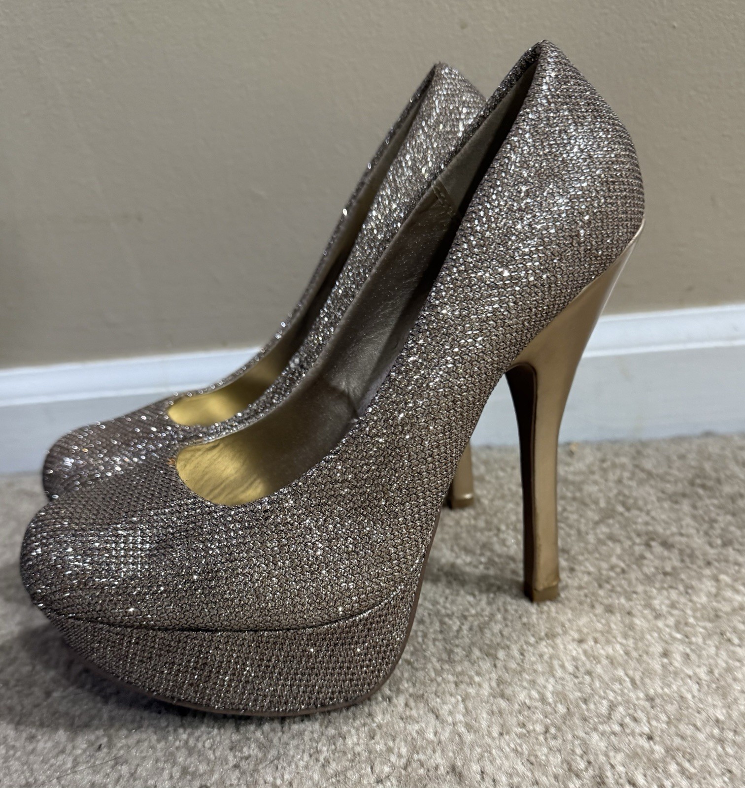 Gold Glitter Platform Stiletto Heels Womens 6 High Heel Pumps Party Disco Shoes