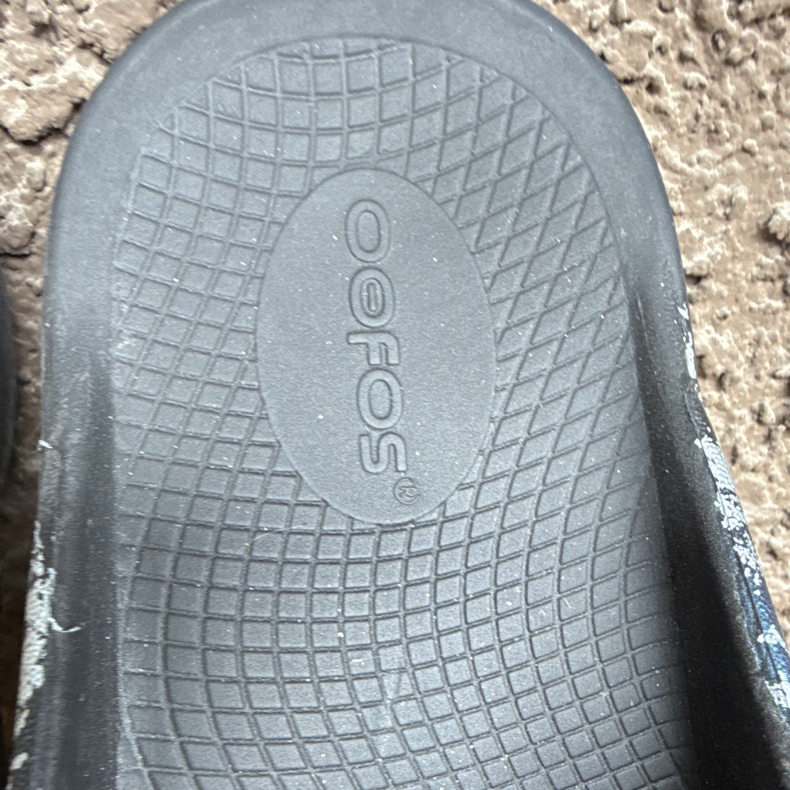 OOFOS Women’s Black/Blue Abstract Slide Sandals Logo Slip-On US 7