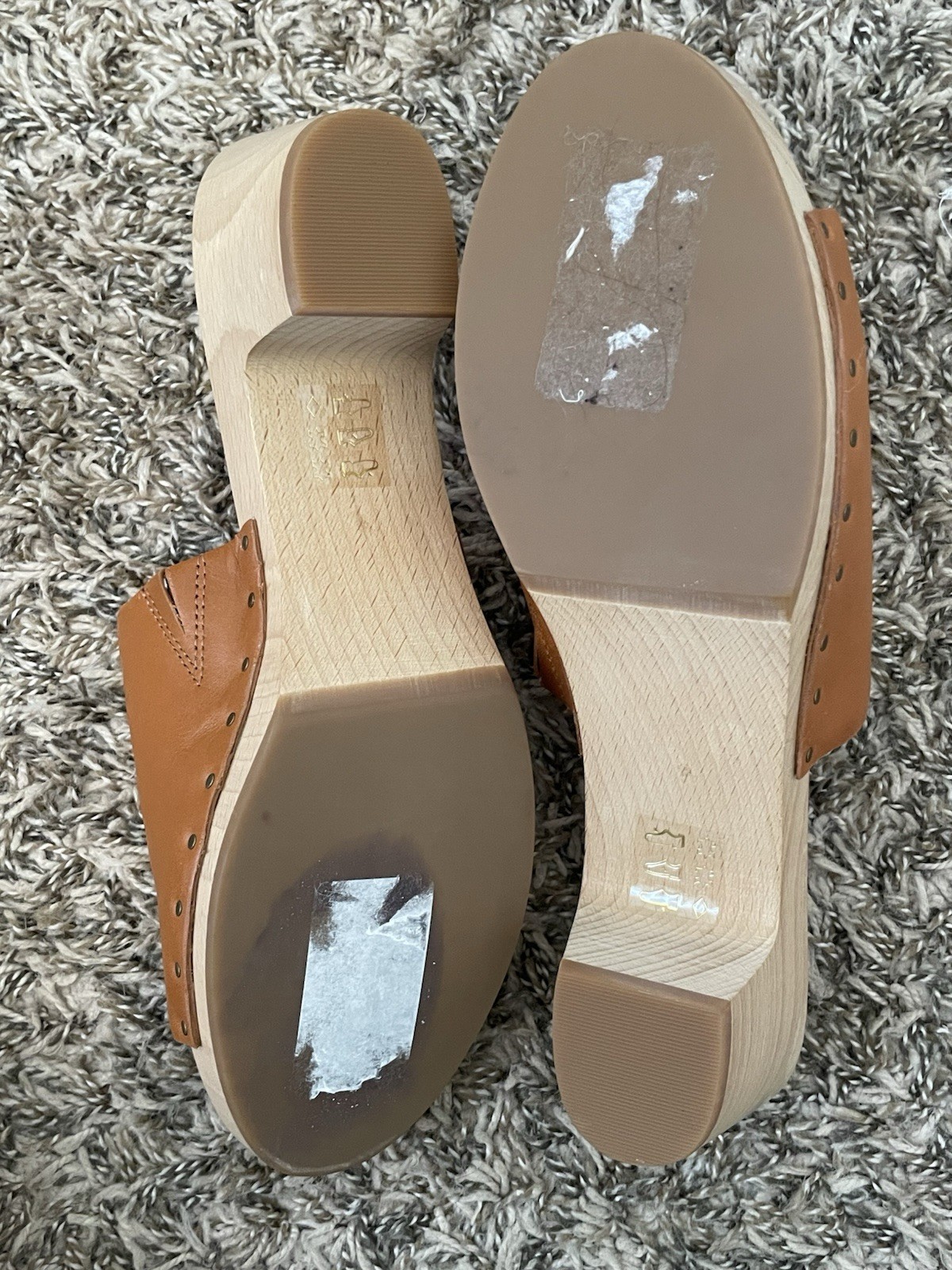 Madewell Leather Clog Slide Sandals Tan Block Heel Wooden Platform Sz 10
