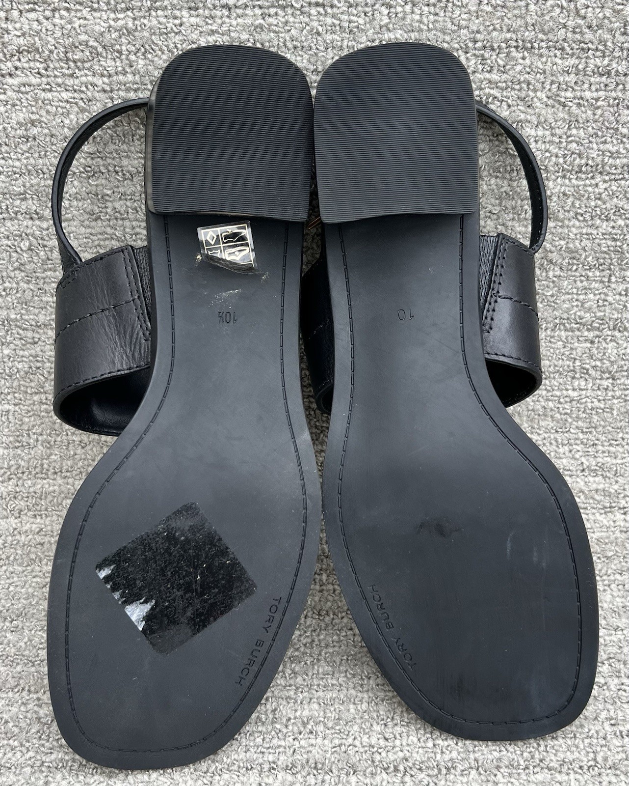 TORY BURCH Eleanor Block Heel Black Leather Sandals Women’s Size 10 US