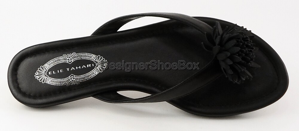 $168 ELIE TAHARI LAUREL Black Leather Designer Flip Flop Thong 8.5 EUR 38.5