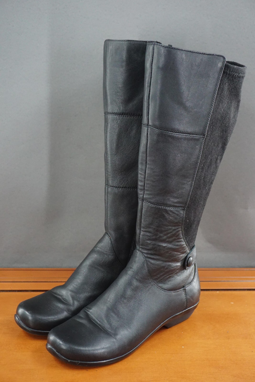 Dansko Odette Tall Riding Boots Womens Size 9 Black Leather Knee High Wedge Zip