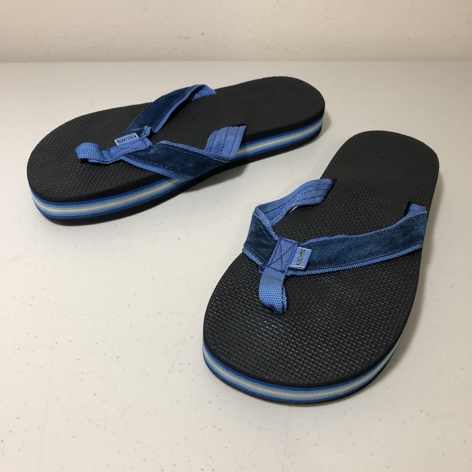 Kinsman 70’s 80’s Thongs Flip Flops Sandals Women’s M (~8.5) Blue Layered Foam