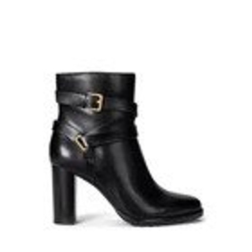 Lauren Ralph Lauren Collins Calfskin Bootie Heel Black Leather Ankle Boots 9.5
