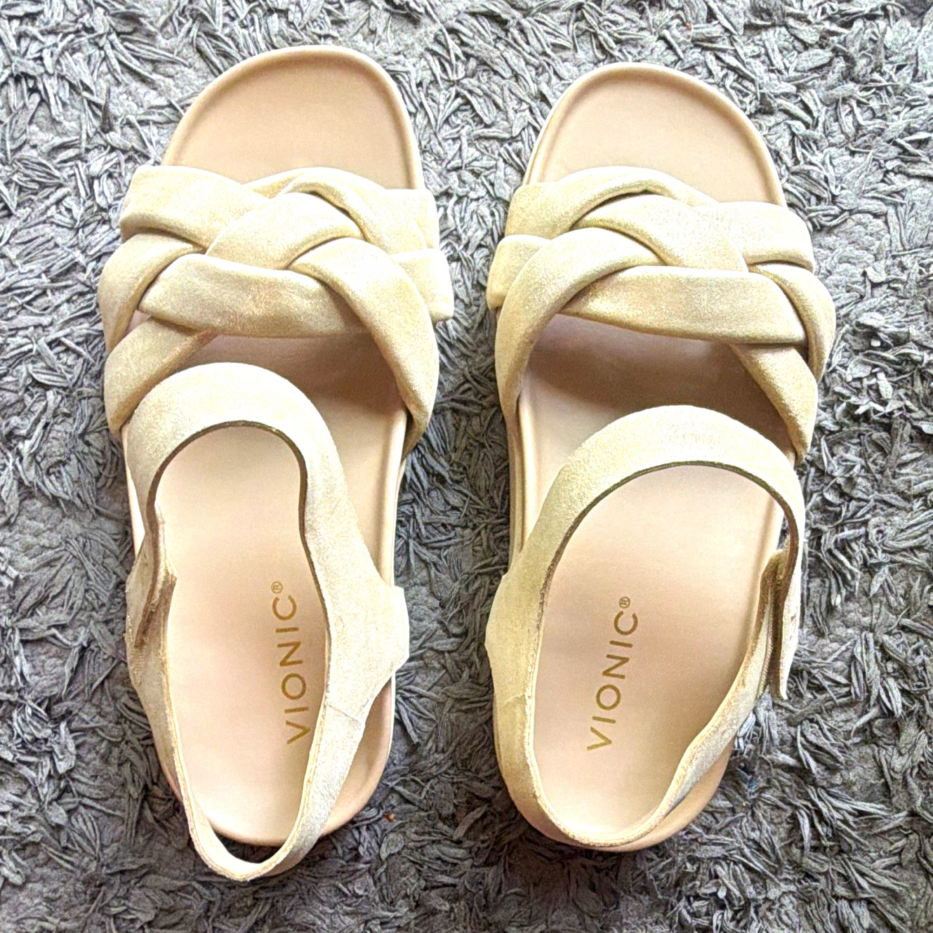 Vionic Women’s Gold Metallic Fabric Strappy Hook & Loop Sandals Wide W 8