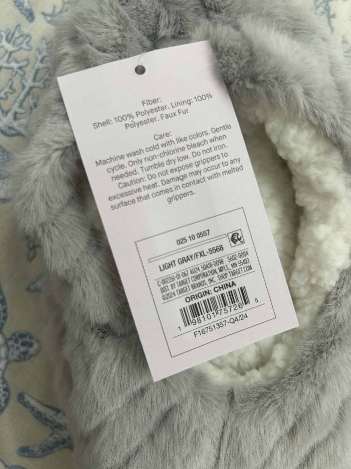 Auden Women’s Faux Fur Slippersocks Gray Slip-On Non-Slip Sole Size 8
