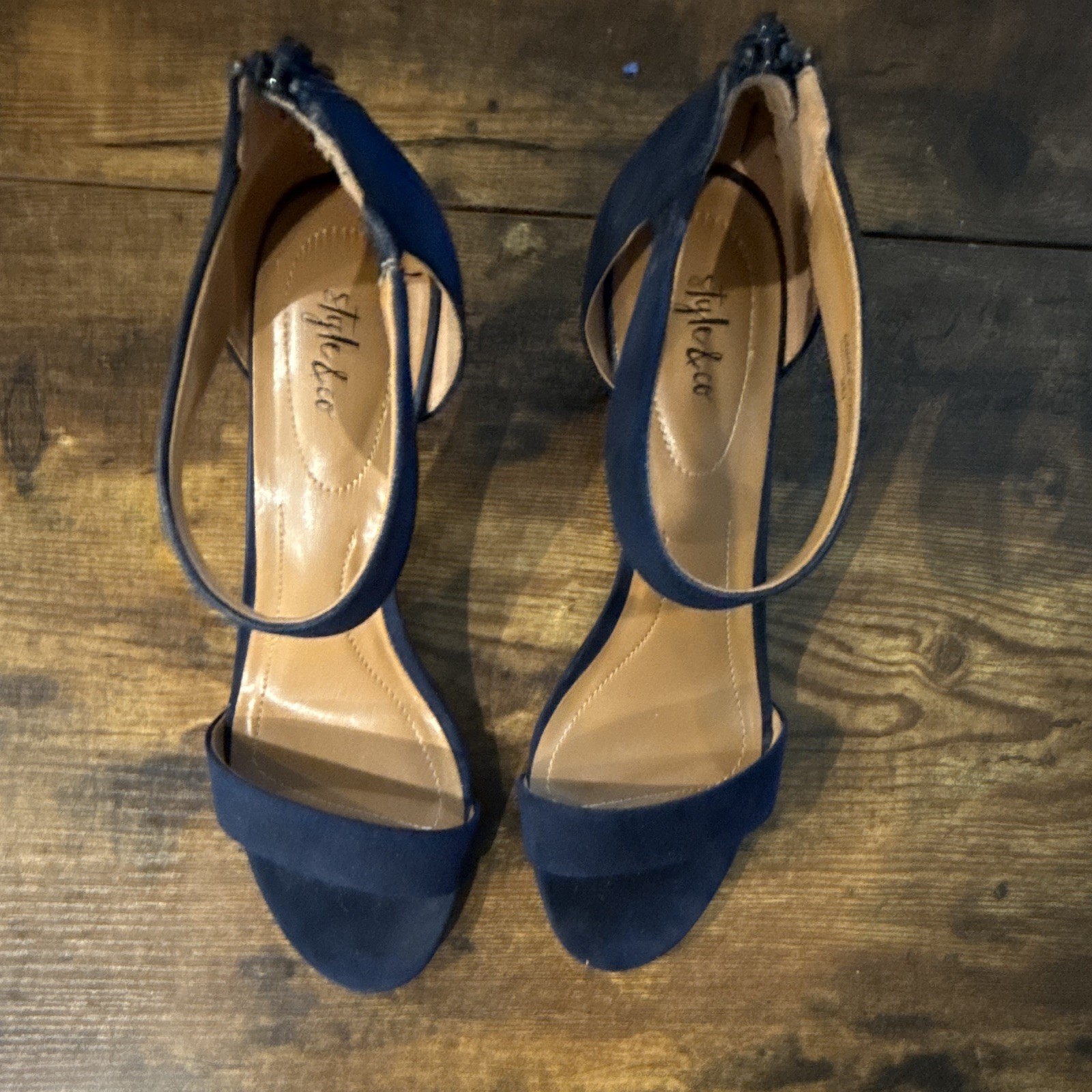 Mossimo Women’s Blue Suede Open Toe Ankle Strap Stiletto Heels Zip Size 9